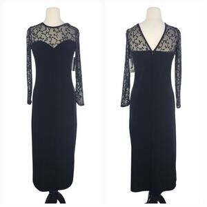 VTG Y2K Whimsigoth Maxi Dress Sz 6 Black Velvet Sweetheart Sheer Long Sleeve NEW